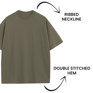 เสื้อยืดคอกลมแขนสั้นทรงโอเวอร์ไซส์สำหรับผู้ชาย ผ้าฝ้าย 100% เนื้อหนา ทรงหลวม ลายเรียบ สไตล์วินเทจ - Product Image 4