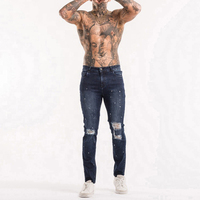 Erkek Düz Paça Orta Bel Denim Kot Pantolon Nefes Alabilen Hızlı Kuruyan Hafif Pamuklu Sokak Modası Tarzı Yırtık Yamalı Çok Cepli