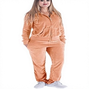 Conjunto deportivo informal de dos piezas para mujer, con chaqueta con capucha y cremallera y pantalones jogger con bolsillos, de terciopelo. - Product Image 1