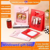 Sacs cadeaux découpés avec fenêtre, ruban et nœud, en papier laminé rose et rouge, style Instagram, sacs fourre-tout pour cadeaux et cosmétiques, vente en gros