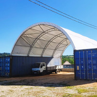 Çift Kirişli Konteyner Çatı Barınağı 33x40ft Rüzgar Geçirmez Kar Geçirmez Portatif Garaj Kumaş Bina Endüstriyel Depolama İçin