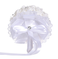 Bouquet de mariée occidental en soie avec nœud en ruban, décoration blanche, rose artificielle, fournitures de mariage