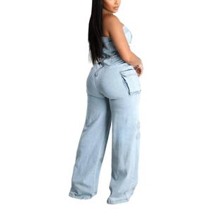 Pantalon en jean multi-poches tendance pour femme, style débardeur - Product Image 2