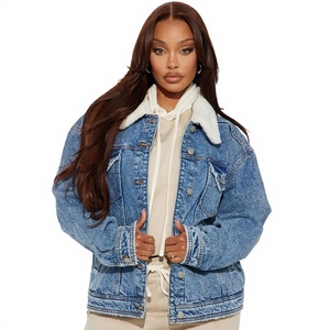 Veste en jean pour femme avec col en fausse fourrure, fermeture boutonnée, style décontracté d'automne, manches longues, couleur unie, longueur standard - Product Image 1