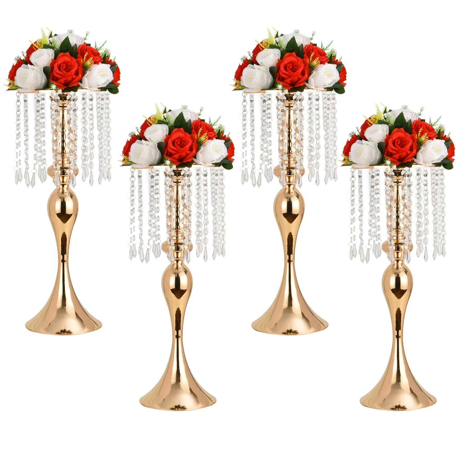 Supporto per fiori in cristallo di metallo per centrotavola per decorazioni per la casa per feste di matrimonio con catena di cristallo all'ingrosso