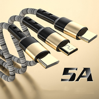 Kabel USB 3 in 1 Desain Khusus Jalinan Nilon 1.2M 2M Pengisi Daya Cepat Dengan Data untuk Tipe I Micro Tipe C Kabel Ponsel