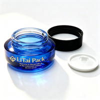 Pot en verre bleu de 30g 50g avec couvercle à vis noir, flacon et pot vides rechargeables pour soins de la peau, emballage personnalisé avec logo, pot à crème cosmétique