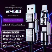 Câble USB C haute puissance 240W PD 3.1 4 en 1, câble de transfert de données à charge rapide en silicone liquide pour ordinateur portable, tablette, téléphone, 1,5 m