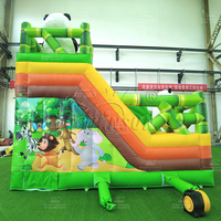 WINSUN Trampolin Tiup Bertema Panda Cina Baru, Kombinasi Kastil Tiup PVC Lucu untuk Anak-Anak dengan Perosotan untuk Acara