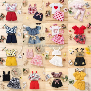 Trẻ Em Của Mùa Hè 2Pcs Cô Gái Của Hoa Bông Vải T-Shirts Và Quần Short Giản Dị Giải Trí Phong Cách Cửa Hàng Bán Buôn Tính Năng - Product Image 3