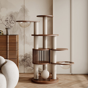 Moderner Umweltfreundlicher Massivholz-Katzenkratzbaum mit 4 Ebenen und Sisal-Vertikaldesign, 175cm Hoch, für den Innenbereich - Product Image 3