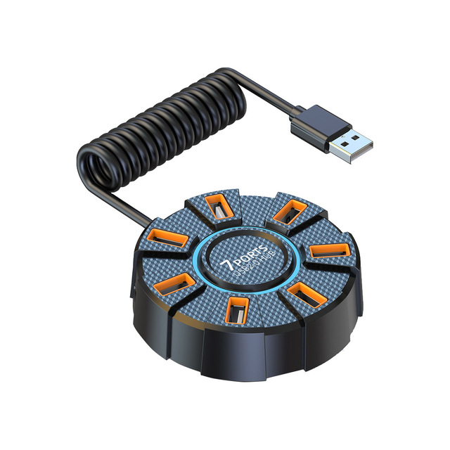 USB 2.0 Hub 7 Ports Multiport Hub Splitter with Power Data Ports, USB Adapter Extender for Laptop, Desktop, PC, Car