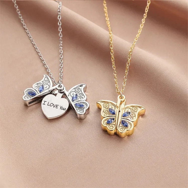 Wish hot selling butterfly pendant "I Love You" love photo album box pendant necklace jewelry