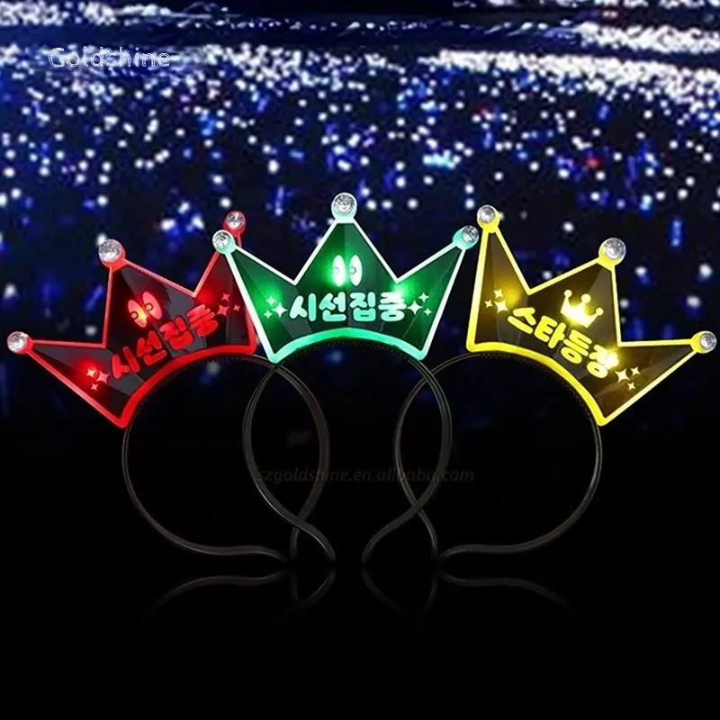 Bando mahkota kristal lampu kilat Led bentuk mahkota grosir rambut pesta kustom untuk lampu Led pemandu sorak