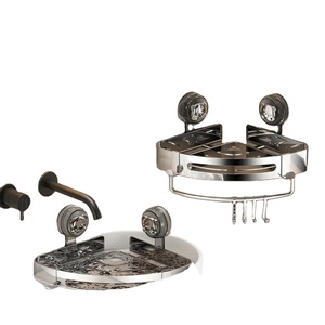 Étagère de salle de bain chromée à fixation murale avec ventouses, organisateur compact à un seul niveau pour rangement sous la douche - Product Image 1