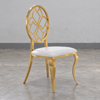 Chaise de banquet ornée en acier inoxydable doré avec dossier en diamant et siège en cuir PU