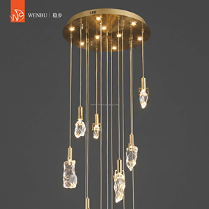Lámpara Colgante de Lujo Color Oro Champán con Cristales para Escaleras de Villas - Product Image 2