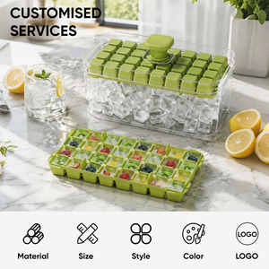 Bac à glaçons à ouverture facile avec bac de rangement, machine à glaçons de grande capacité (32-96 cubes) de qualité alimentaire avec couvercle et pelle pour bar à domicile - Product Image 2