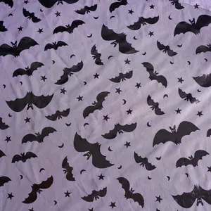 Halloween Party Kids Children Cloth Black Bats Printed Purple Tulle Mesh Fabric For Decoration And Dress 100% Polyester