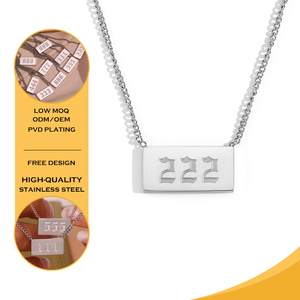 Pendentif gravé personnalisé avec numéro d'ange PVD plaqué or 18 ct de <span class=keywords><strong>111</strong></span> à 999 Collier à longue barre en acier inoxydable étanche - Product Image 2