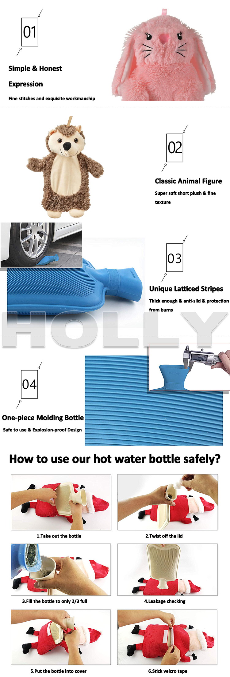 teddy bear hot water bottle cover and 1000ml rubber pvc hot water bag