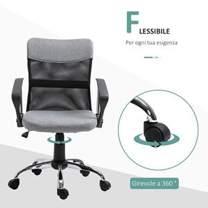 Vinsetto Grey Fabric Office <b>Chair</b>, Ergonomic <b>Swivel</b> <b>Desk</b> <b>Chair</b>, 60 x 66 x 91-101cm - Product Image 6