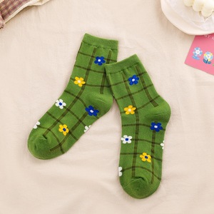 Calcetines de Algodón para Mujer, Otoño Invierno, con Diseño Floral, a Rayas y a Cuadros, de Media Caña - Product Image 2