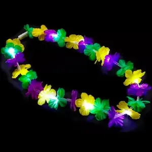 Hot Selling Led Hawaiian Beach Party Hula Garland Leis Necklace Hawaii Football Fans Flower LED Necklace