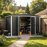 Abri de jardin professionnel à double porte coulissante pour rangement extérieur, idéal pour outils, usage commercial et résidentiel