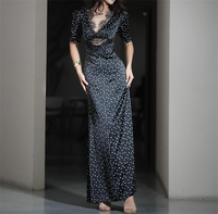 Robe à pois chic à la française tendance pour femmes, robe maxi élégante à col en V, patchwork, moulante
