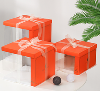 Boîte à gâteau d'anniversaire bleu marine orange 6 8 10 pouces 2 étages à deux niveaux Demi-transparente Fenêtre en PVC transparente Boîte d'emballage carrée pour gâteau