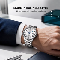 Montre mécanique automatique pour hommes, bracelet en acier inoxydable, cadran à chiffres romains, affichage de la date, montre-bracelet d'affaires pour un usage quotidien