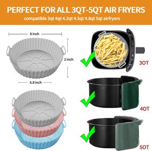 Paquete de 2 Revestimientos de Silicona Reutilizables, Coloridos, Duraderos, Redondos, Ajustables y Plegables de 8 Pulgadas para Freidoras de Aire - Product Image 2