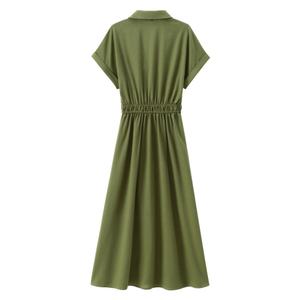 Robes décontractées en mélange de lin à manches courtes, coupe ajustée taille haute, style jupon psychédélique, personnalisables en gros - Product Image 3