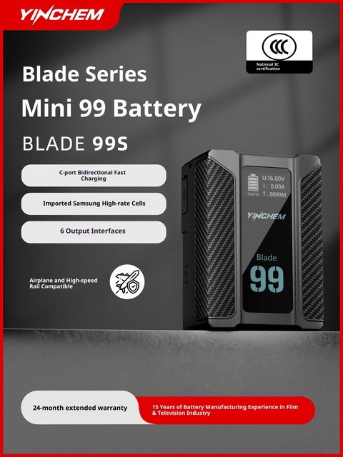 YINCHEM Yingchen Blade 99 Camera V-Mount Rechargeable Battery Fill Light for Mirrorless Camera Phone Computer Monitor Black/Gray