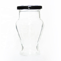 Bouteilles en verre transparentes en forme de V de 212 ml (7 oz) de qualité supérieure et abordables avec bouchons en fer blanc noir pour sauces, miel, aliments, épices, remplissage à chaud