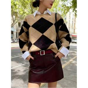 เสื้อสเวตเตอร์ลายอาร์ไกล์สำหรับผู้หญิง แขนยาว คอกลม ถักแบบพูลโอเวอร์ สไตล์พรีปปี้ สำหรับฤดูใบไม้ร่วง เสื้อลำลอง ป้องกันขนร่วง 16 GG - Product Image 5