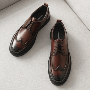 Chaussures pour hommes en cuir de vachette première couche, style Derby anglais, en cuir véritable, à bout rond et à lacets, pour le printemps - Product Image 6