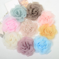 Venta al por mayor hecha a mano 8cm Organza cinta roseta flor prefabricada Rosa flor multicolor para decoración suministro y regalo Toppers