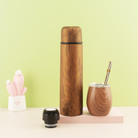 Ensemble de gourde à thé, tasse à Mate de 12oz, avec couvercle de fermeture, 500ml, bouteille Thermos en bois, Bombilla paille, tasse à Mate