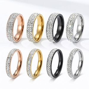 <b>Titanium</b> Steel <b>Ring</b> With Diamond Pave Setting For Wedding Unisex Fashion Jewelry - Product Image 1