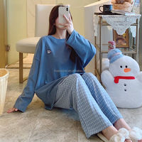 Piyama Musim Gugur dan Musim Dingin yang Indah, Baju Tidur De Rong yang Nyaman, Gaya Kasual Lucu, Lengan Panjang, Ukuran Besar M-5XL, Set Pakaian Tidur