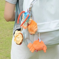Porte-clés en peluche 3D sur le thème marin, crevettes et flétan, motif dessin animé, en fibre de polyester, personnalisable