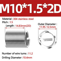 DIN8140 M10 2D Gewindepitch 1,5mm Vollgewindeter Rechtsgewinde-Einsatz aus 304 Edelstahl für Gewindereparatur