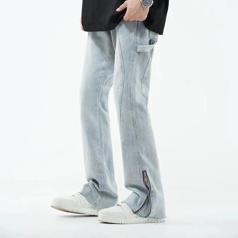 LYN972 OEM Factory men's fashion style flare jeans baggy straight leg bell bottom trouser plus size custom jeans