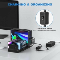 Station de charge USB 10 ports 60W avec séparateurs ajustables pour 10 appareils : ordinateur portable, montre connectée, écouteurs, organisateur de téléphone, tablette, bureau