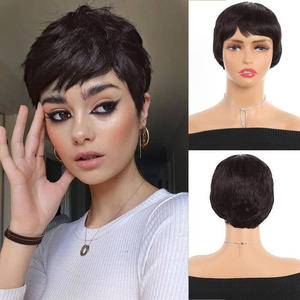 Peluca Corta y Lisa para Mujer Dm29 15, Color Marrón Oscuro/Negro, Fibra Kanekalon, Línea de Cabello Natural, Encaje Transparente, Peluca Completa - Product Image 5