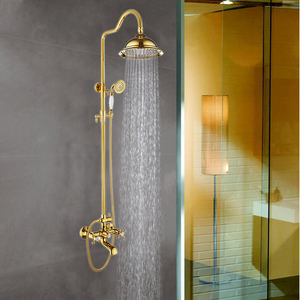 BUTERFLEOGE Luxury Antique Design Dual Wall Mounted Meter Shower <b>Set</b> Polished Brass Ceramic Rain Soft <b>Spray</b> Hotels Chrome BT-S18 - Product Image 2