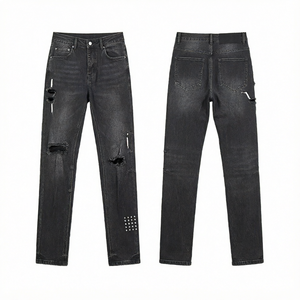 Black Ripped Slim Fit Denim <b>Jeans</b> Washed Stretch <b>Jeans</b> for <b>Men</b> and Women Streetwear Casual <b>Trousers</b> - Product Image 1