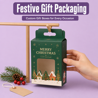 Boîte cadeau en papier de Noël avec trou de suspension et fenêtre transparente, boîte de vente au détail pour friandises de fêtes, cadeaux sucrés, emballage personnalisé imprimé